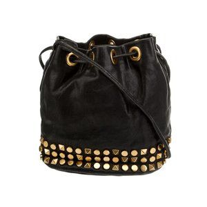 Tory Burch Gold Studded Leather Bucket Bag Black Stylish Shoulder Bag